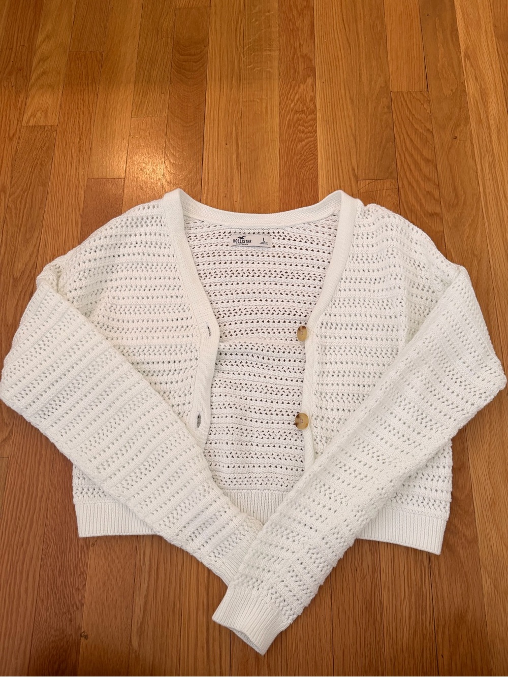 Hollister White Open Weave Button-Front Cardigan (xs for adult)